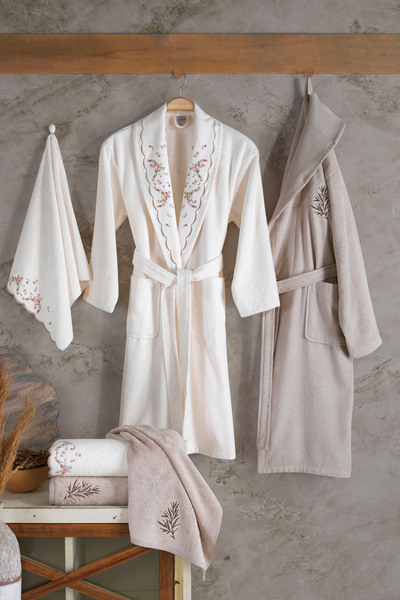 MARİBOR Taren - Embroidered Family Bamboo Bathrobe Series - 6 Pieces