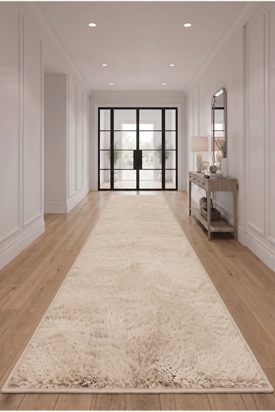 SOFT DECOR Bej Kaymaz Taban Peluş Kesme Yolluk Tozumaz Yumuşak Dokulu Antibak...