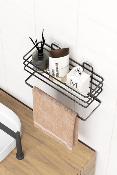 zabata Adhesive Bathroom Shelf Towel Hangers Shelf Shower Shampoo Holder Rack Wall Organizer Organizer Towel Holder