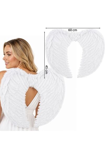 partidolu Halloween Beyaz Renk Melek Kanadı Angel Kanat 45x60 cm 1 Adet Gösteri