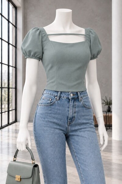 Modafeminen Ύφασμα Κρεπ με Λεπτά Λουράκια CROP 582501 ΜΙΝΤ