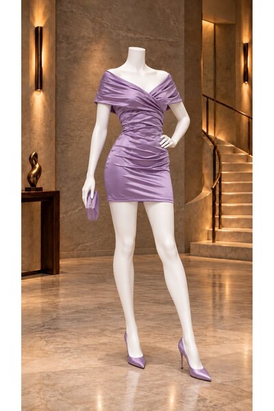 Modafeminen Rochie mini din satin cu guler tip Madonna Tanem 582833 MOV