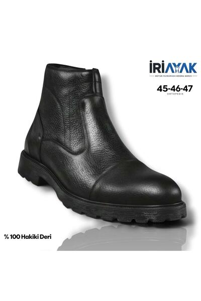 İriayak Erkek %100 Hakiki Deri Yandan Fermuarlı Büyük Numara Kışlık Bot 45-46-47
