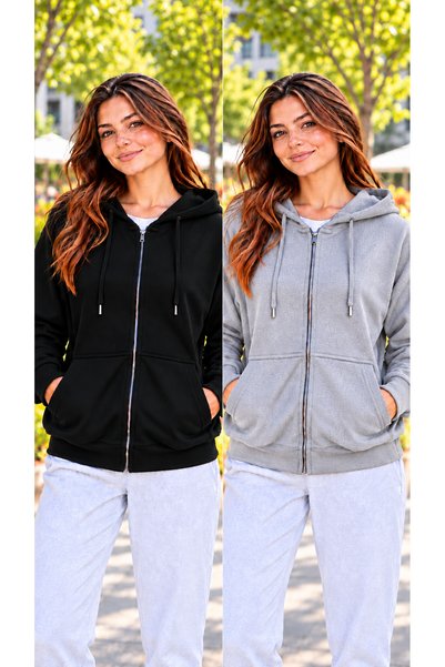 DAXİS Sportwear Company Advantageous Pack of 2 Women's Zippered Hooded Cardig...