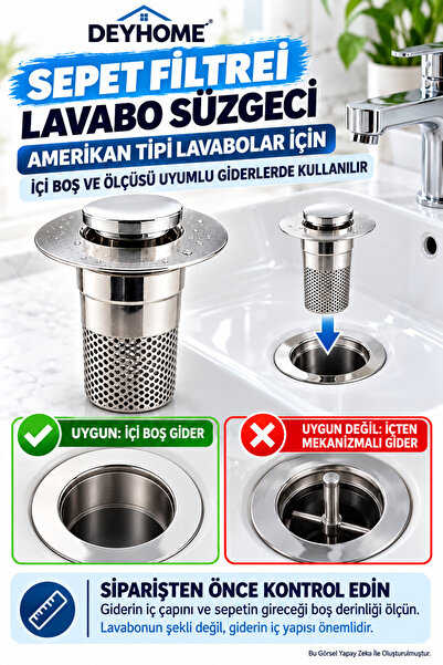 DEYHOME Push-Type Sink Drain Strainer with Basket Filter, Long Cylindrical Fi...