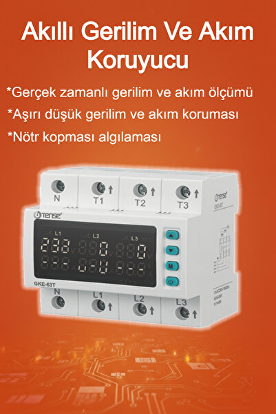 TENSE Trifaze Gerilim Koruma ve Akım Koruma Rölesi (63A)
