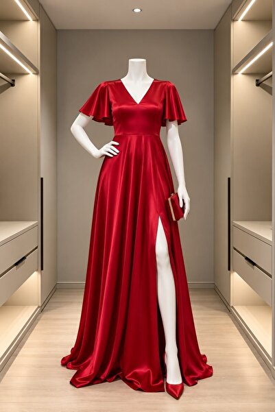 Modafeminen Rochie de seara din satin cu decolteu in V 582837 ROSU