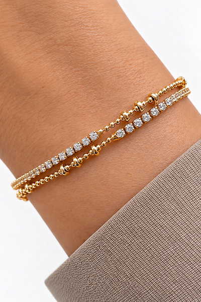 Leo'Stone Half Zircon Stone Gold Women's Steel Bracelet Does Not Tarnish and Does Not Lose Color