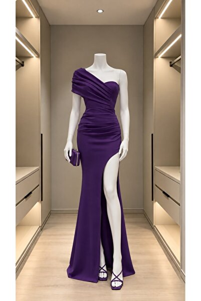 Modafeminen Rochie cu un singur umăr din țesătură scuba cu fantă cu design sp...