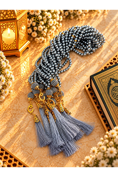 lenagiftworkshop 10 Gift Vav Tasseled Gray Plastic Pearl 99 Prayer Prayer Bea...