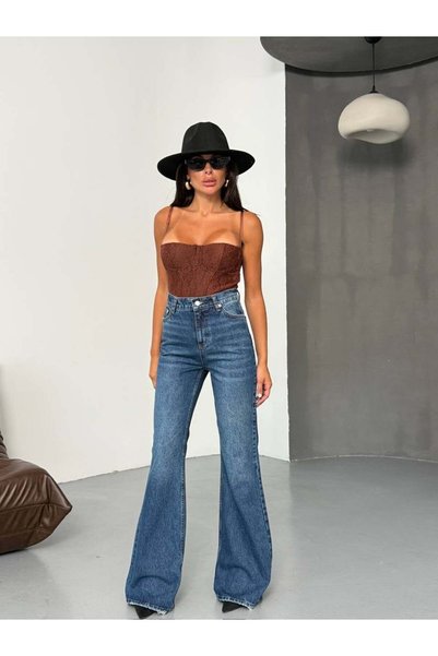 HerTon Pantaloni de damă cu talie înaltă, tip Spanish Paça – 100% bumbac