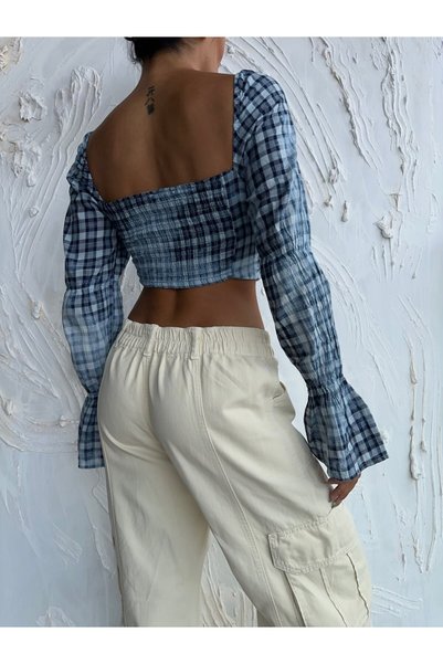 HerTon Plaid Patterned Cotton Crop Bustier