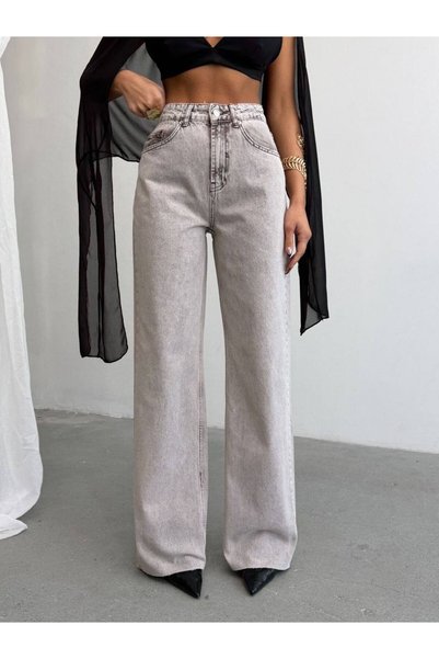 HerTon High Waist Knee Ripped Detailed Wide Leg Jeans