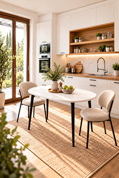 Mufian Concept İskandinav Bohem Oval 60x90 CM Beyaz Tabla Mutfak - Yemek- Bal...