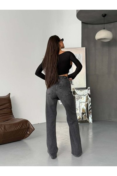 HerTon Pantaloni de damă cu talie înaltă și croială largă – Blugi din bumbac cu elasticitate redusă