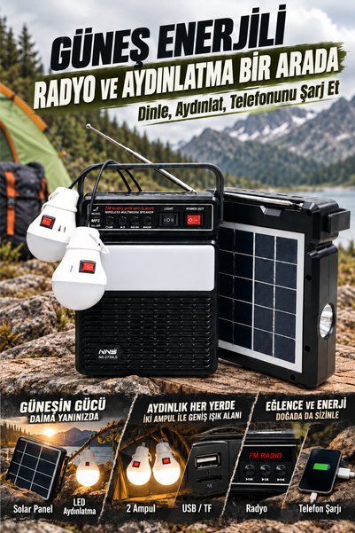 Zineets Taşınabilir Solar Blutooth Hoparlör Ve USB Şarjlı Led Ampül Outdoor K...