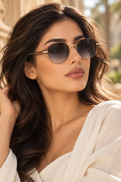 Generic Brand Women’s Retro Round Sunglasses, Grey Gradient UV400 Lenses, Gol...