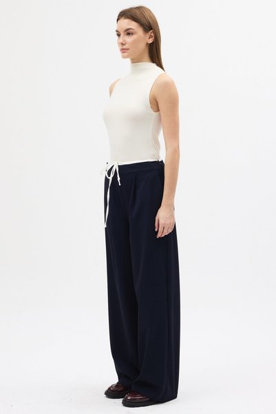 QANU Double Waist Detailed Trousers Navy Blue