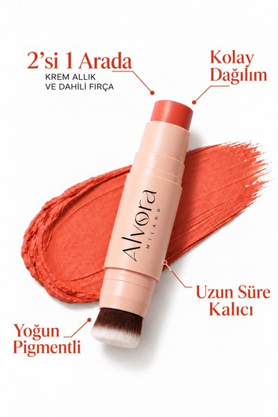 Alvora Milano Allık Ruj Göz Farı | Nemlendirici Makyaj Makeup | Stick | Fırça...
