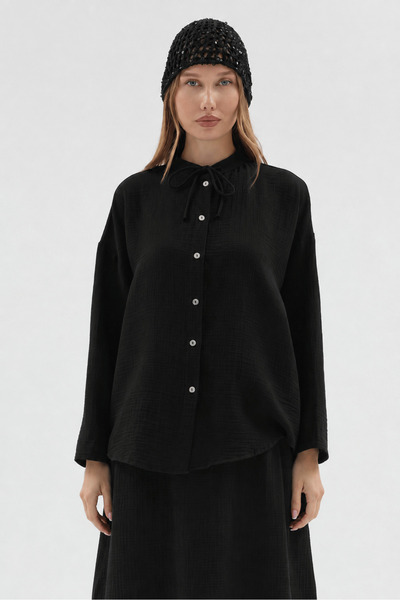 QANU Aysha Muslin Shirt Black