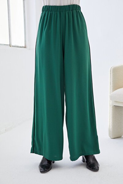 QANU Elastic Waist Crepe Trousers Green Loose Fit