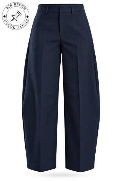 5in1Canpolat Navy Blue Barrel Fabric Trousers 442