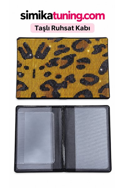 şimika tuning tuningmarketim Premium Stone Car License Holder – Stylish and Luxurious License Case with Shiny Crystal Stones Gold Leopard