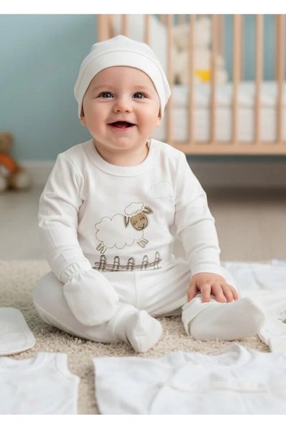 MİLAYS LİFE HOME COLLECTİON Baby Boy Organic 0-3 Months Lamb Embroidered 10-P...