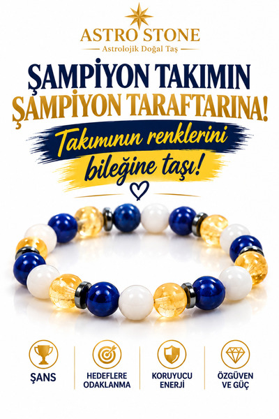 astro stone Fenerbahçe Sarı Lacivert Renkli Doğal Taş Taraftar Bilekliği 8 mm...