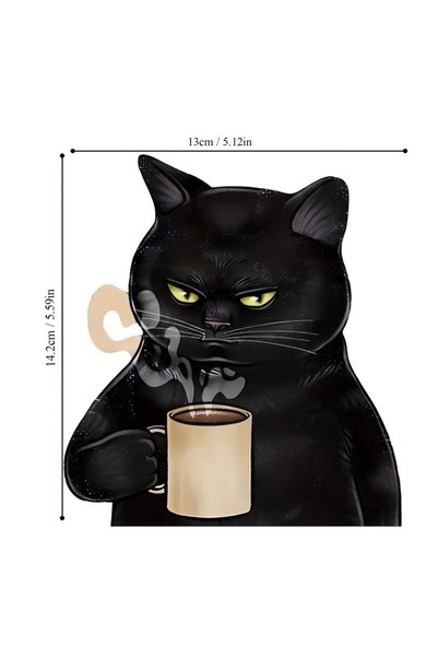 Choice 1PCS A cute cartoon cat drinking coffee sticker - matte vinyl self-adh...