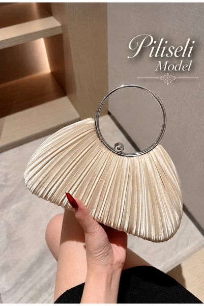 Famels Ten Saten Yeni Model Pilseli /Pliseli Abiye Çanta Kol/El Çantası Abiye...