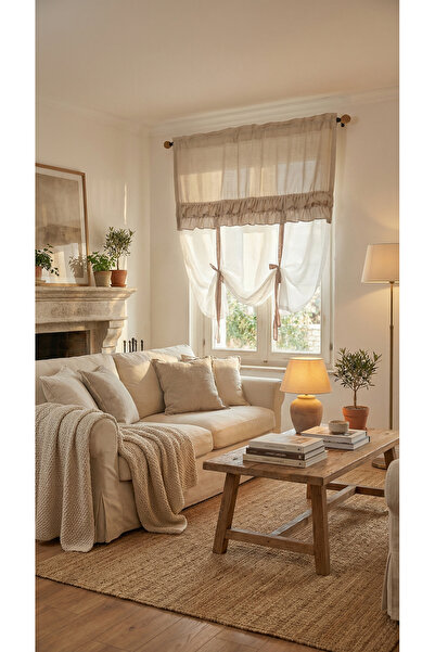 cotton maison Country Style Pot Curtain Double Ruffled - Compatible with Curtain Rod and Rustic