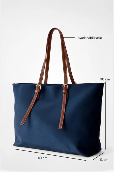 Melos Butik Women's Navy Blue Double Handle Parachute Fabric Casual Shopper Hand and Shoulder Bag