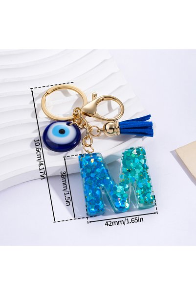 Choice8 M 1pc Resin A-Z Blue Letter Keychain With Devil's Eye Pendant for DIY...
