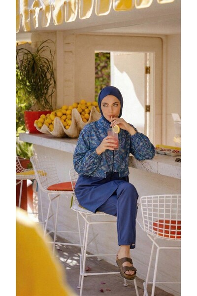 QANU Patterned Hijab Swimsuit Set of 3 Blue