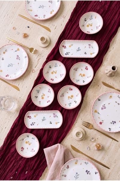 ers erbaşlar Flora Luxury Ceramic 14 Piece Breakfast Set for 6 People