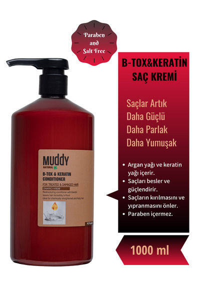 Muddy Repairing Conditioner for Overworked Hair with B-Tox-Keratin-Hyaluronic Acid-Vitamins 1000 ml