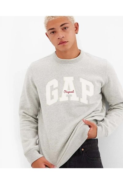 GAP Original Arch Crew Logo 852079 Erkek Sweatshirt GRİ
