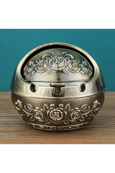 Choice1 Bronze Rose New Retro Ashtray With Lid Creative Metal Household Ashtr...