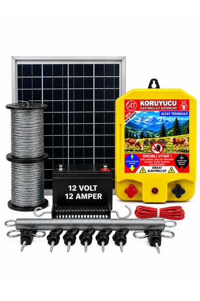 KORUYUCU ÇİT Koruyucu Domuz Ayı Kovucu Elektrikli Çit Sistemi Güneş Enerjili Sensörlü 1000 Metre (ALT-1000)