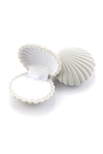 Choice صندوق مجوهرات مخملي جميل على شكل صدفة رمادية مكون من قطعة واحدة لخاتم ...