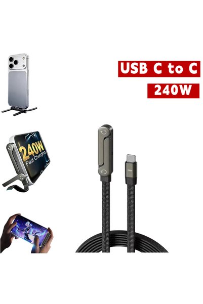 Choice3 كابل شحن سريع من النوع C بقوة 240 واط مع حامل هاتف للألعاب والفيديو، ...