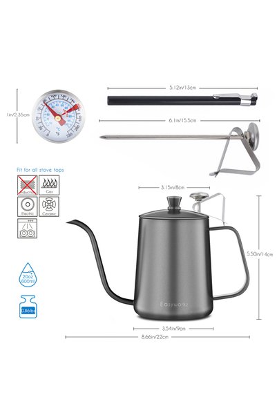 Choice 600ml-Black and THE Easyworkz Gage Gooseneck Pour Over Coffee Kettle S...