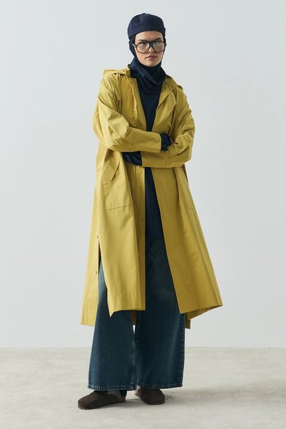 QANU Kapüşonlu Oversize Yağmurluk Sarı