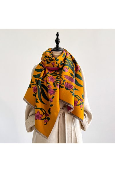 Choice1 Orange 2025 Luxury Brand Women's Winter Cashmere Scarf - Floral Print...