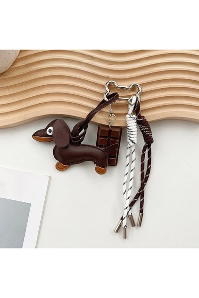 Choice16 coffee bone Leather Dachshund Bag Pendant Creative Keychain Lanyard ...