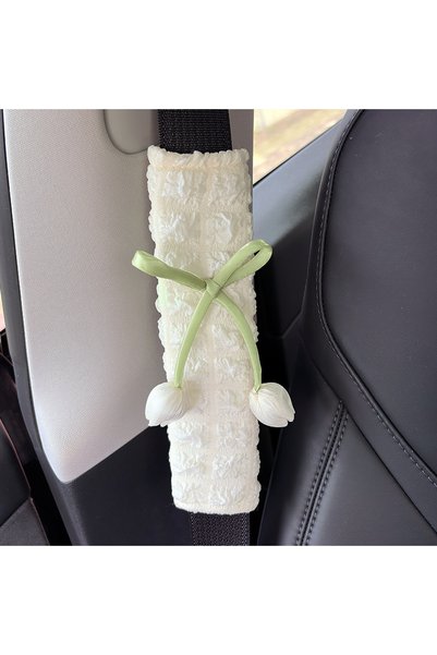 Choice1 2PCS White 2PCS Car Seat Belt Shoulder Protection Cover Tulip Decorat...