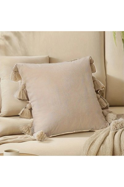 Choice1 45x45cm beige 1pcSolid Decorative Throw Pillow Cover with Tassels Boh...