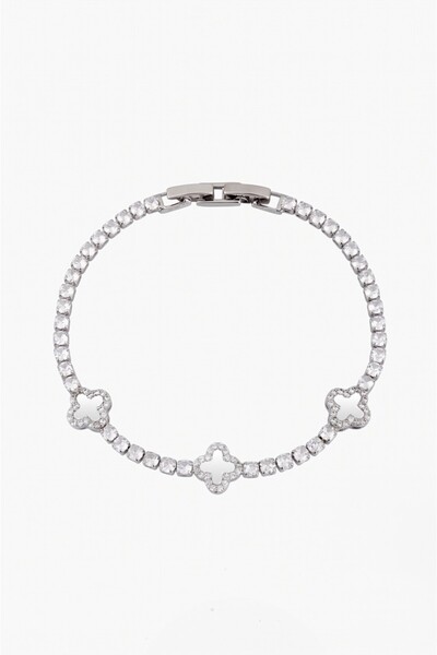 Crupt Studio Royal White Clover Crystal Tennis Erkek Yonca Bileklik