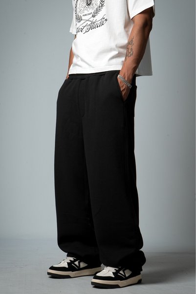 Crupt Studio Black Wide Leg Sweatpant Men's Sweatpants with Stopper